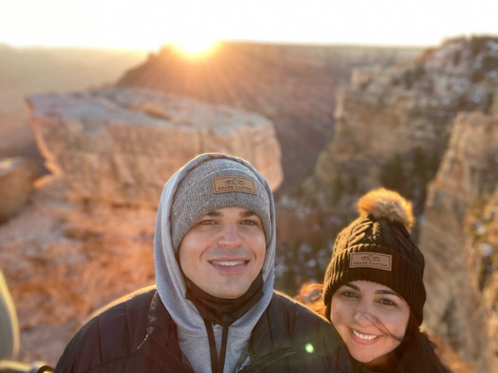 A Couple at the Grand Canyon during sunrise