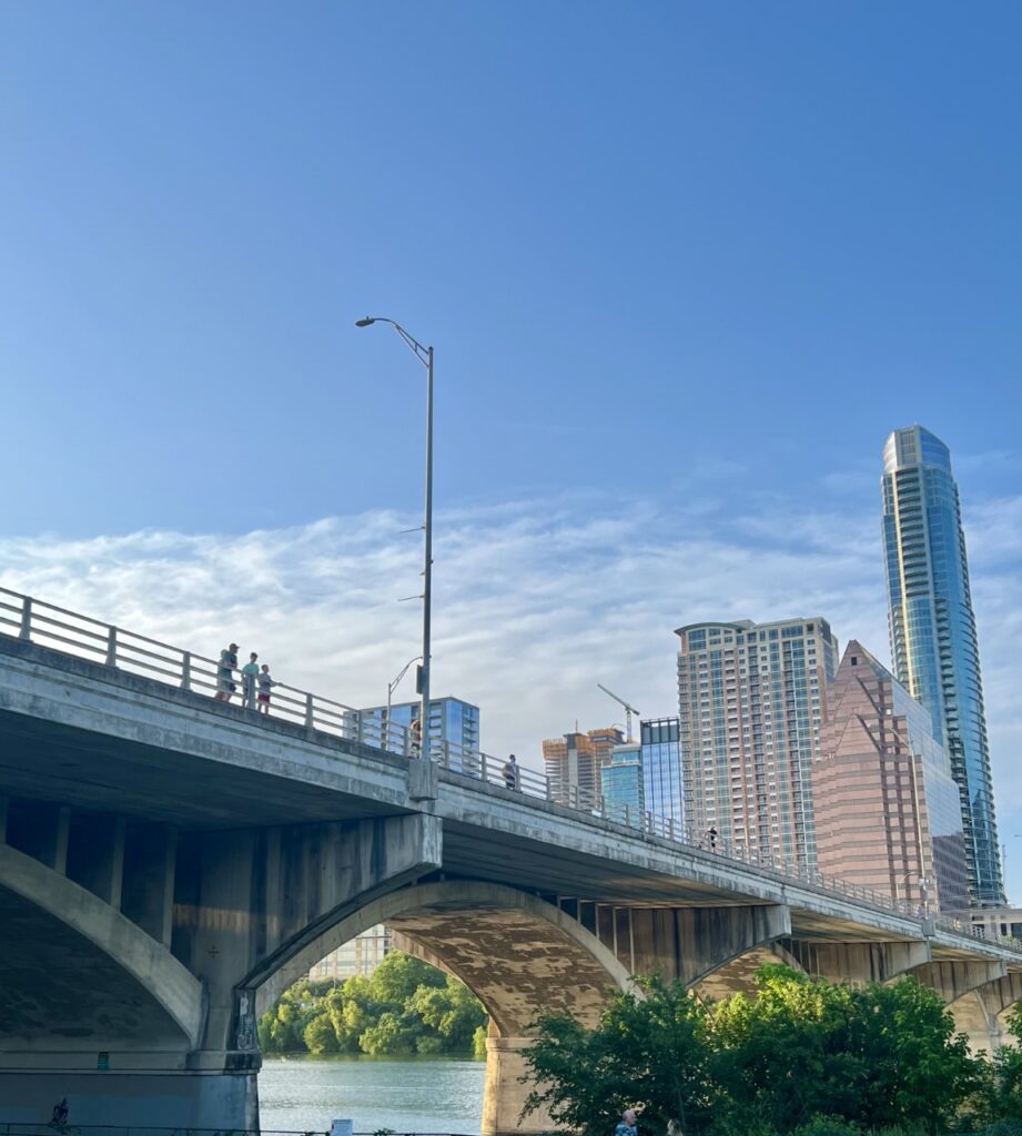 view from the bottom of South Congress Ave bridge in Austin Texas