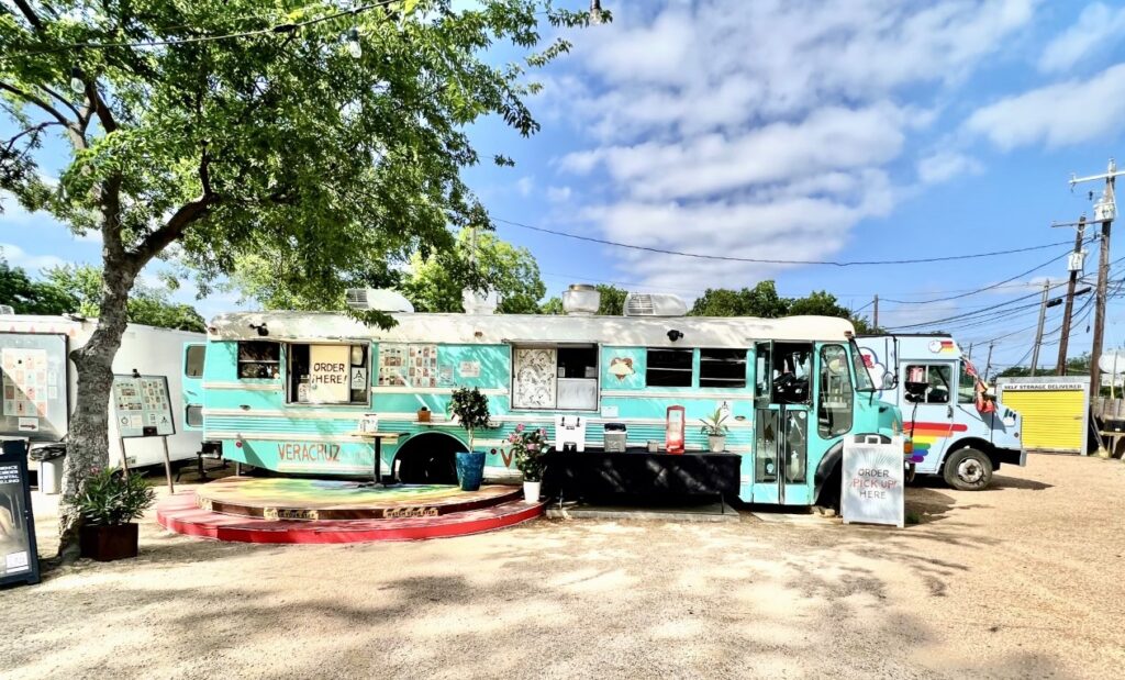 a light blue food truck