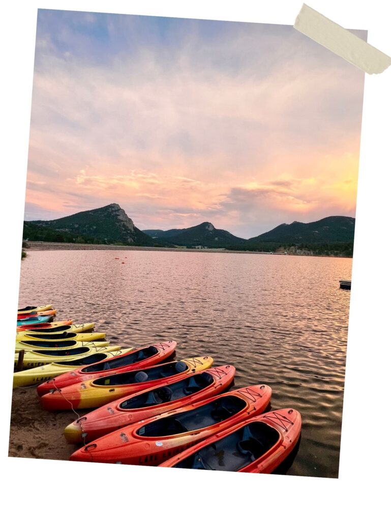 Kayaks floating in Lake Estes