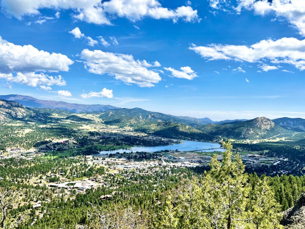 aerial view of the town of Estes Park, Colorado