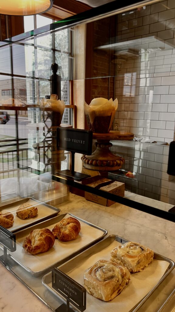 sweet treats displayed inside a bakery shop