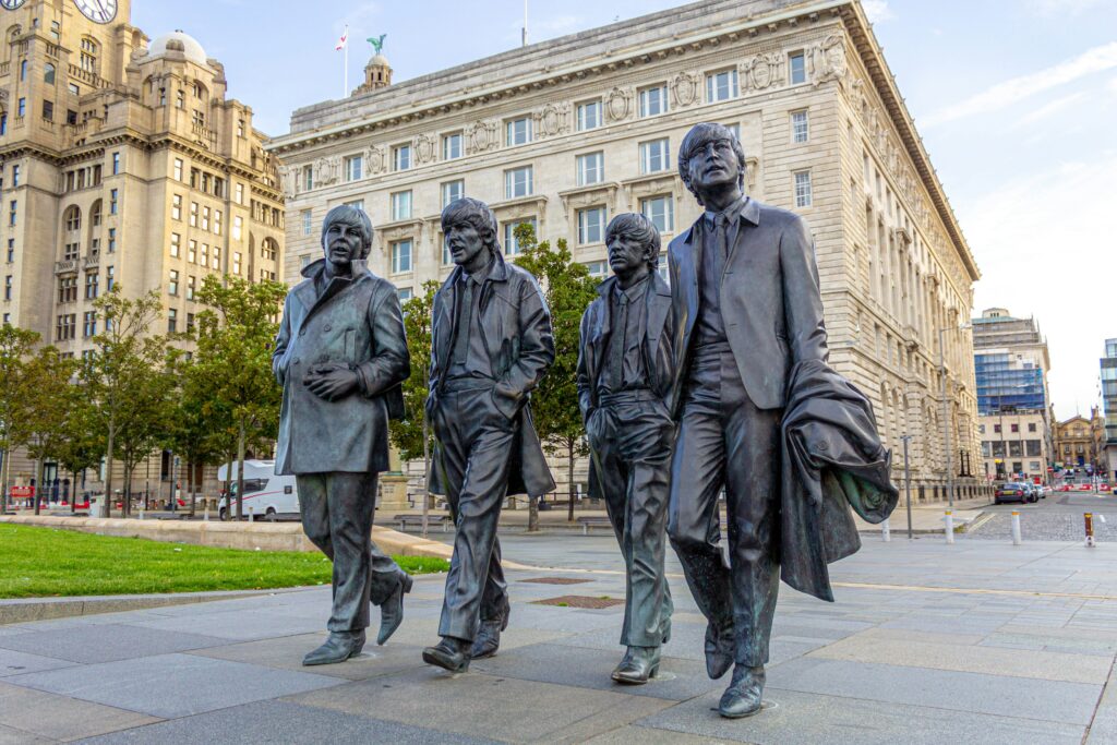 A bronze statue of all the members of The Beatles band