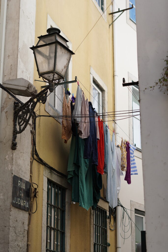 laundry hanging outside a window