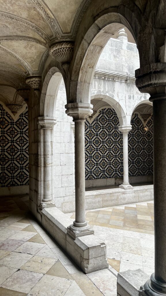 traditional tilework displayed on the walls in the National Tile Museum in Lisbon, Portugal